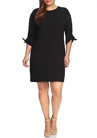 Plus 3/4 Sleeve Tie Moss Crepe Dress