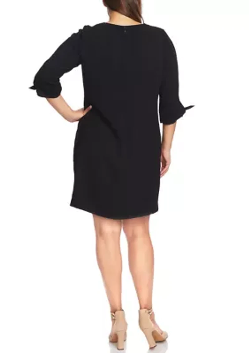 Plus 3/4 Sleeve Tie Moss Crepe Dress