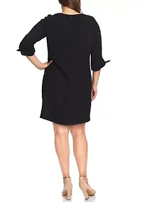 Plus 3/4 Sleeve Tie Moss Crepe Dress
