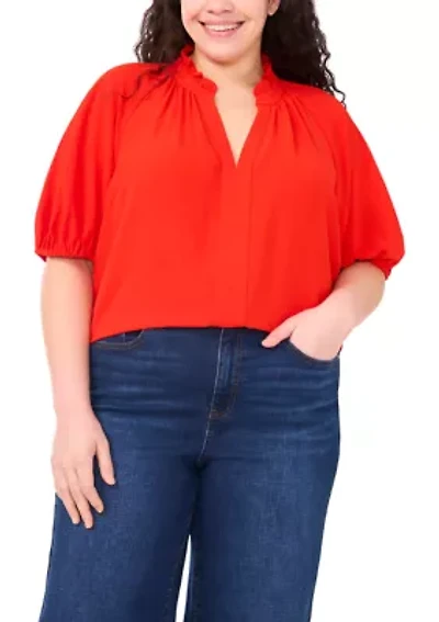 Plus Ruffle Neck Raglan Blouse