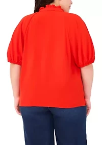 Plus Ruffle Neck Raglan Blouse