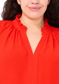 Plus Ruffle Neck Raglan Blouse