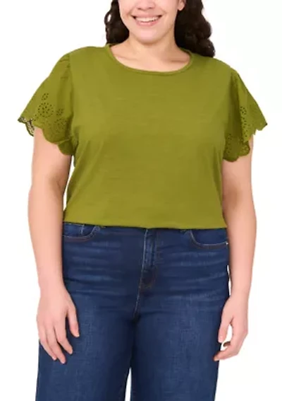 Plus Short Sleeve Crew Neck Embroidered T-Shirt