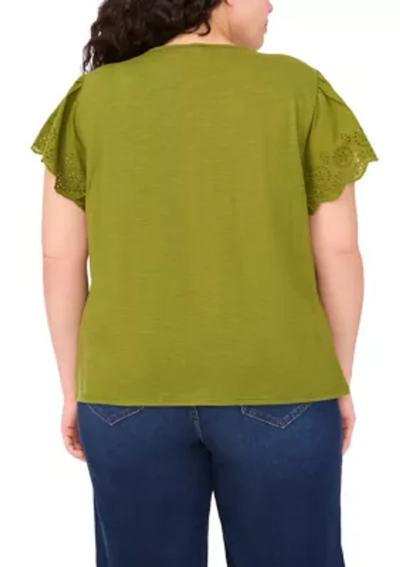 Plus Short Sleeve Crew Neck Embroidered T-Shirt