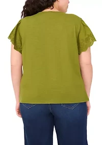 Plus Short Sleeve Crew Neck Embroidered T-Shirt