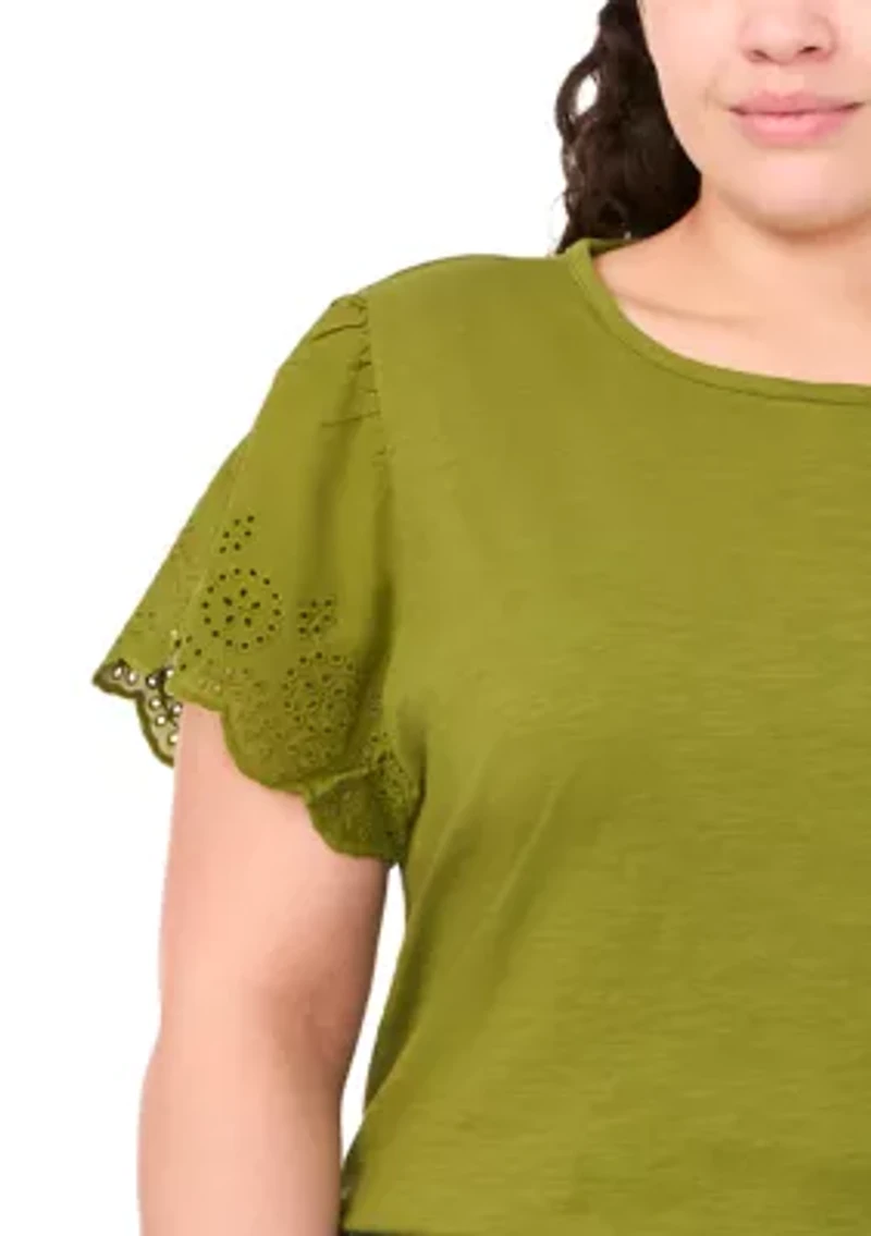 Plus Short Sleeve Crew Neck Embroidered T-Shirt