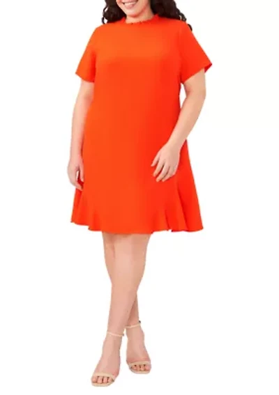 Plus Short Sleeve Ruffle Neck Dress