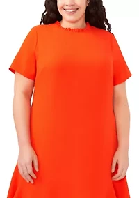 Plus Short Sleeve Ruffle Neck Dress