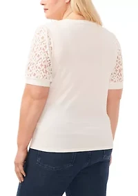 Plus Puff Sleeve Mixed Media Knit Top