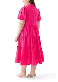 Plus Short Sleeve Tiered Maxi Shirtdress