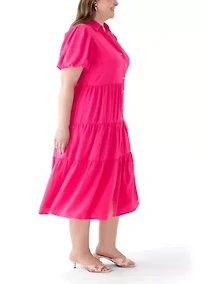 Plus Short Sleeve Tiered Maxi Shirtdress
