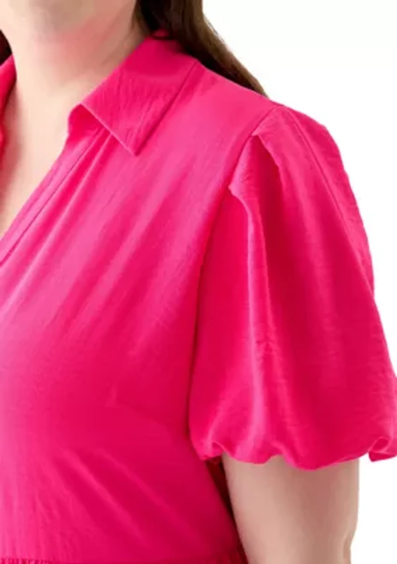 Plus Short Sleeve Tiered Maxi Shirtdress