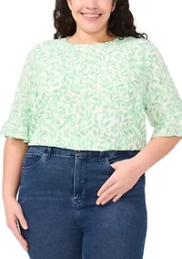 Plus Printed Ruffle Cuff Woven Top