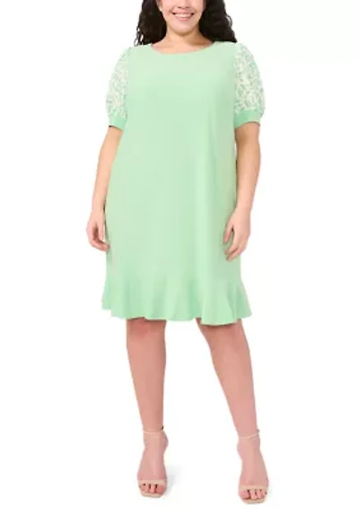 Plus Clip Dot Puff Sleeve Dress