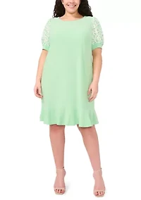 Plus Clip Dot Puff Sleeve Dress