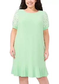 Plus Clip Dot Puff Sleeve Dress