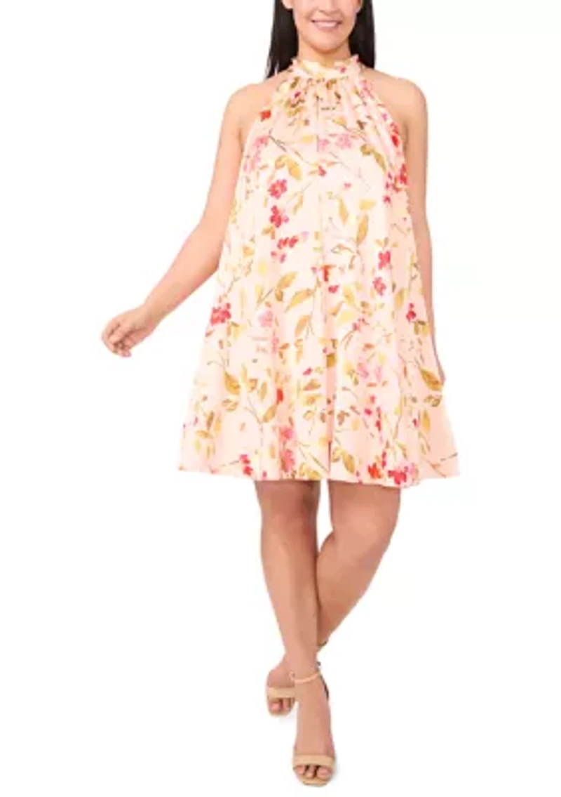 Plus Printed A-Line Halter Neck Dress