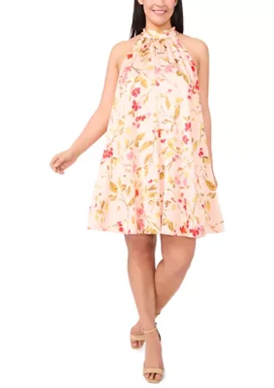 Plus Printed A-Line Halter Neck Dress