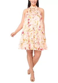 Plus Printed A-Line Halter Neck Dress