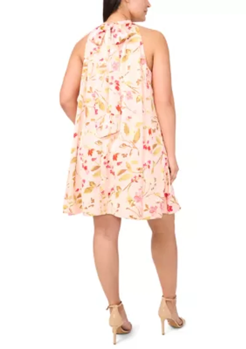 Plus Printed A-Line Halter Neck Dress