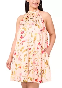 Plus Printed A-Line Halter Neck Dress