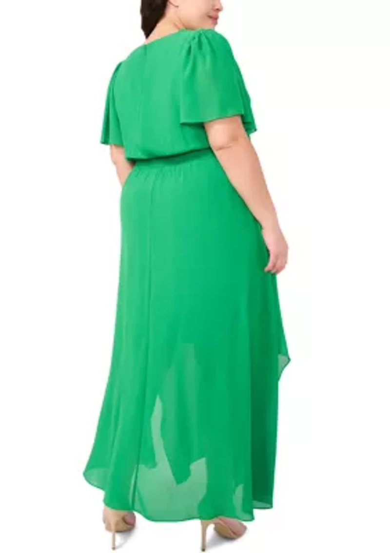 Plus V-Neck Ruffle Detail Maxi Dress