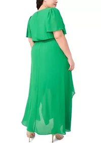 Plus V-Neck Ruffle Detail Maxi Dress