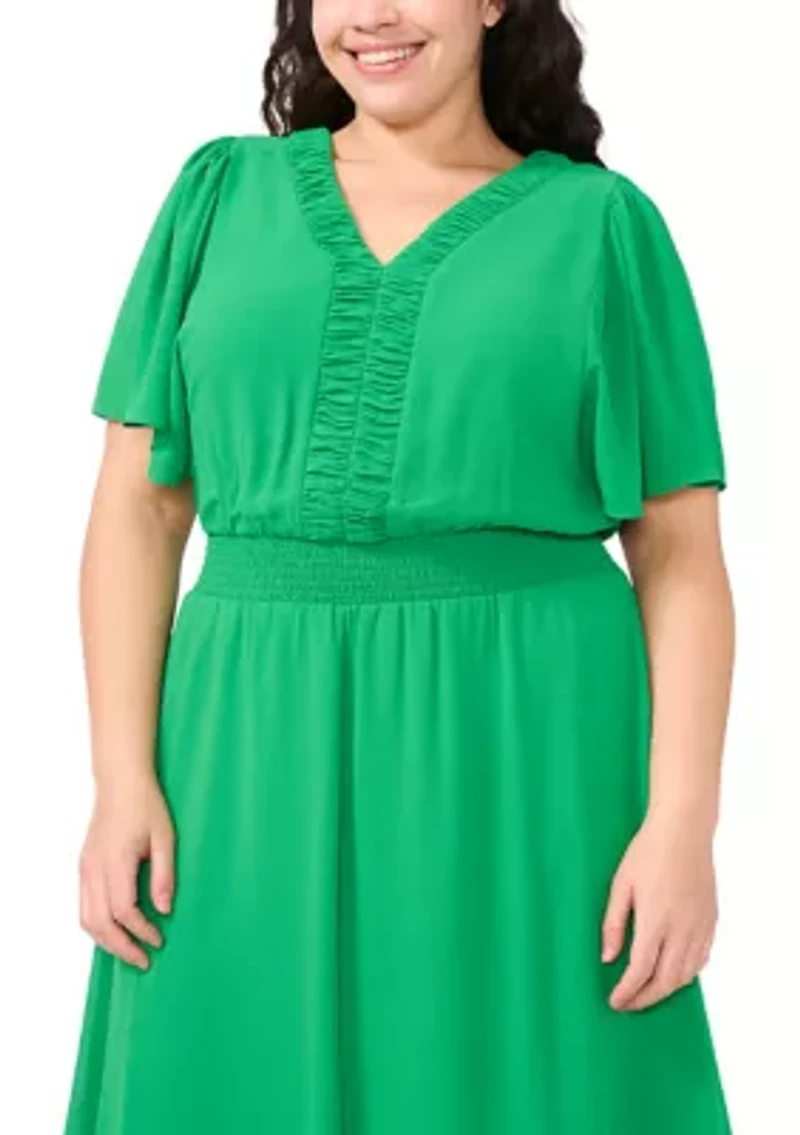 Plus V-Neck Ruffle Detail Maxi Dress