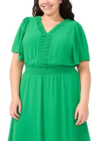 Plus V-Neck Ruffle Detail Maxi Dress