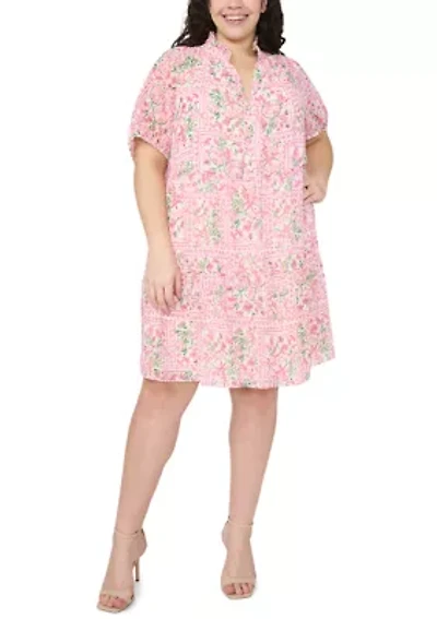 Plus Short Puff Sleeve Babydoll Dress