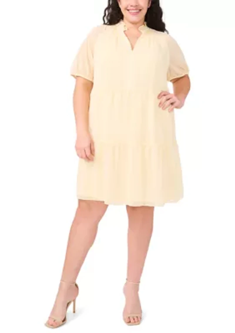 Plus Tiered Split Neck Dress