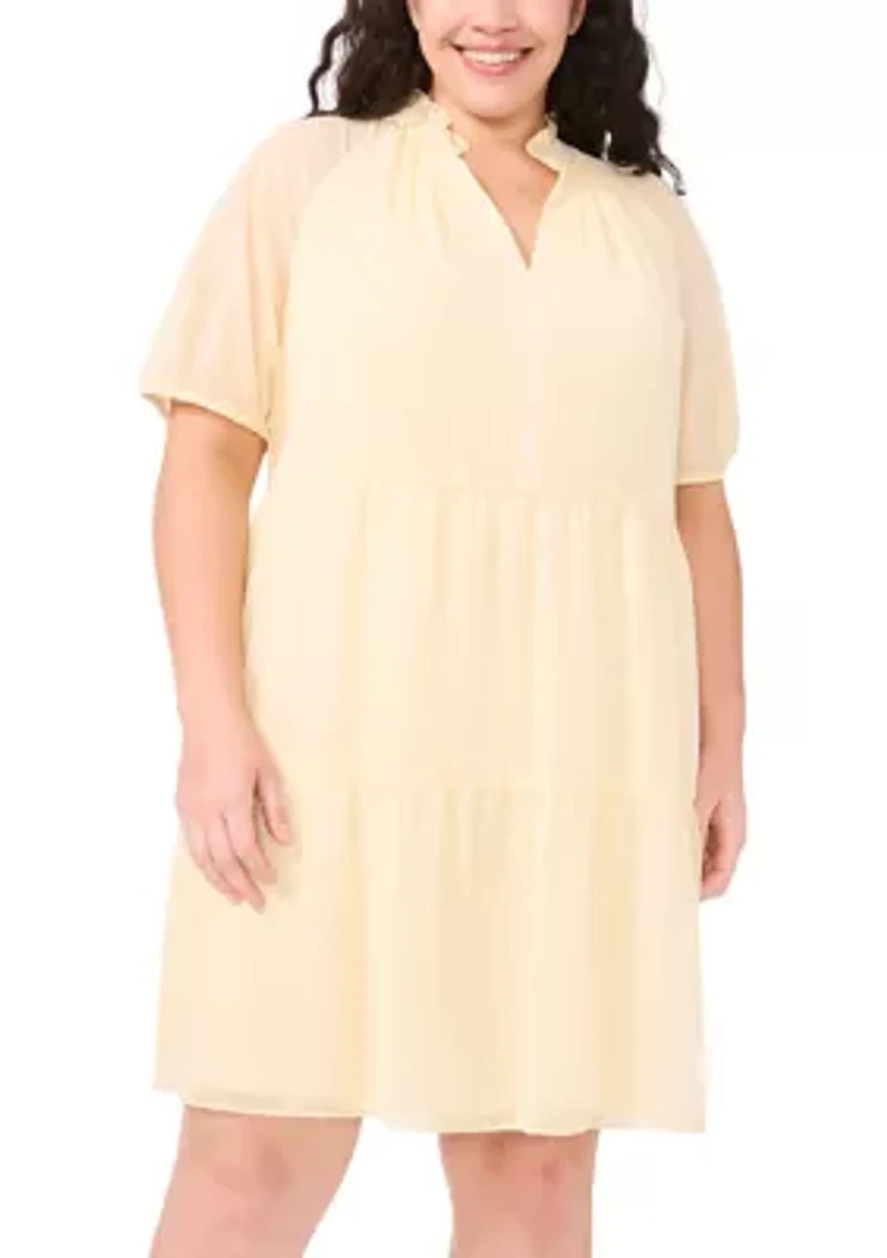 Plus Tiered Split Neck Dress