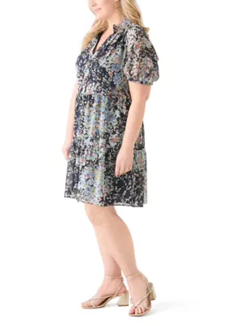 Plus Tiered Ruffle Neck Printed Dress