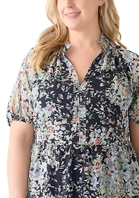 Plus Tiered Ruffle Neck Printed Dress