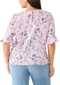 Plus Ruffle Cuff Woven Top