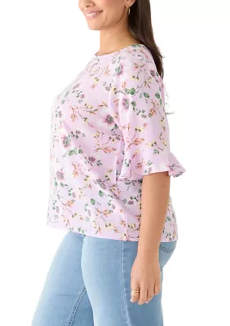 Plus Ruffle Cuff Woven Top