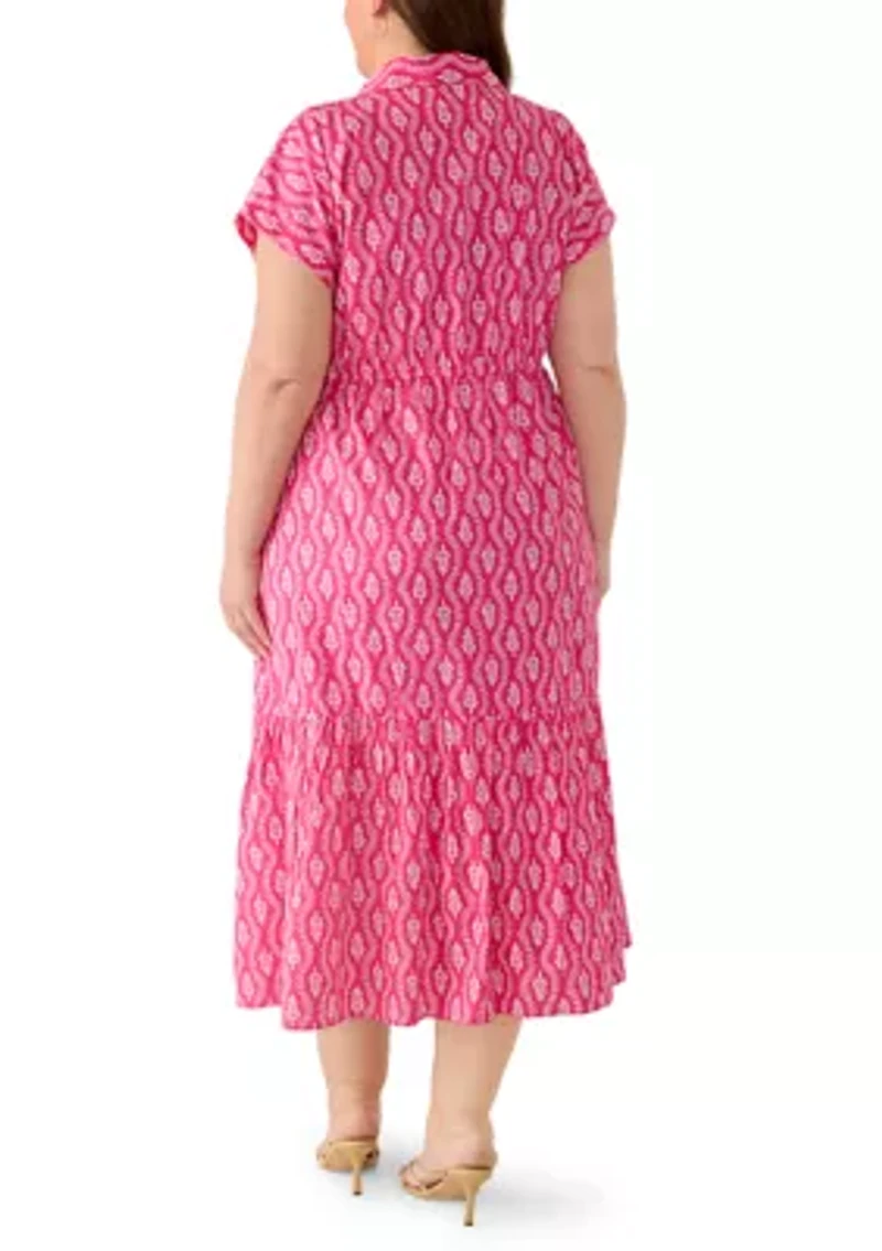 Plus Button Front Midi Dress