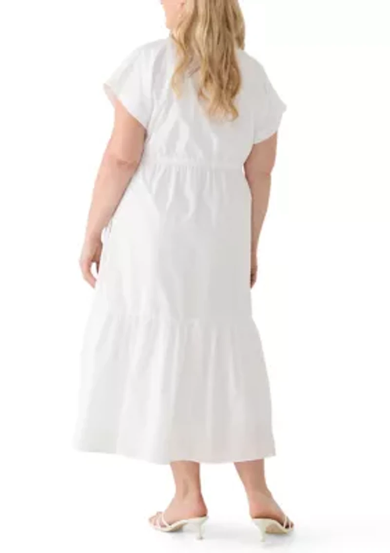 Plus Short Sleeve Button Front Midi Dress