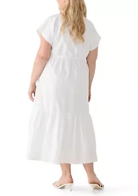 Plus Short Sleeve Button Front Midi Dress