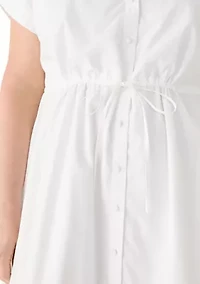 Plus Short Sleeve Button Front Midi Dress