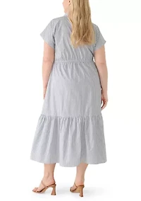 Plus Short Sleeve Button Front Midi Dress