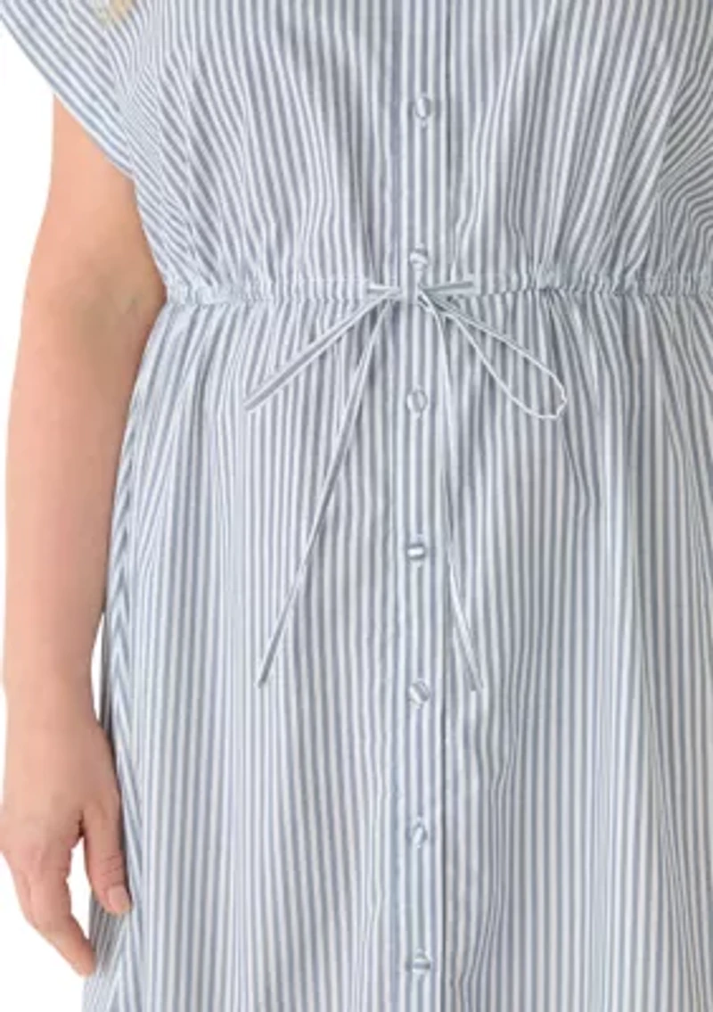 Plus Short Sleeve Button Front Midi Dress