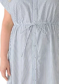 Plus Short Sleeve Button Front Midi Dress
