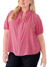 Plus Raglan Sleeve Ruffles Split Neck Top