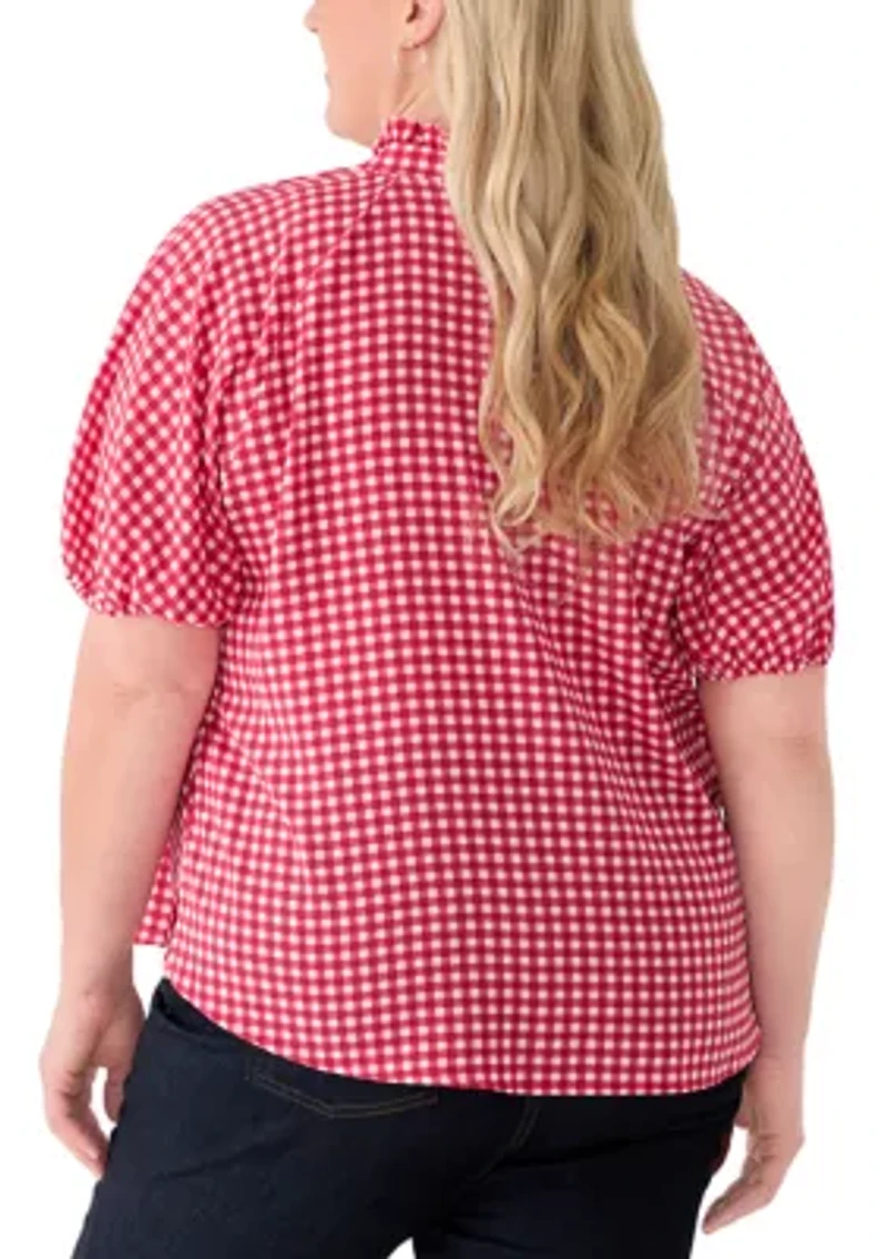 Plus Raglan Sleeve Ruffles Split Neck Top