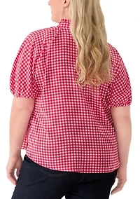 Plus Raglan Sleeve Ruffles Split Neck Top