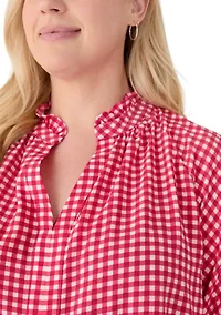 Plus Raglan Sleeve Ruffles Split Neck Top