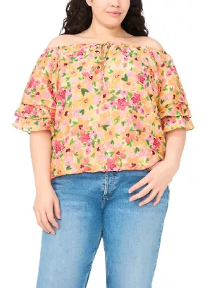 Plus Off the Shoulder Ruffle Sleeve Top
