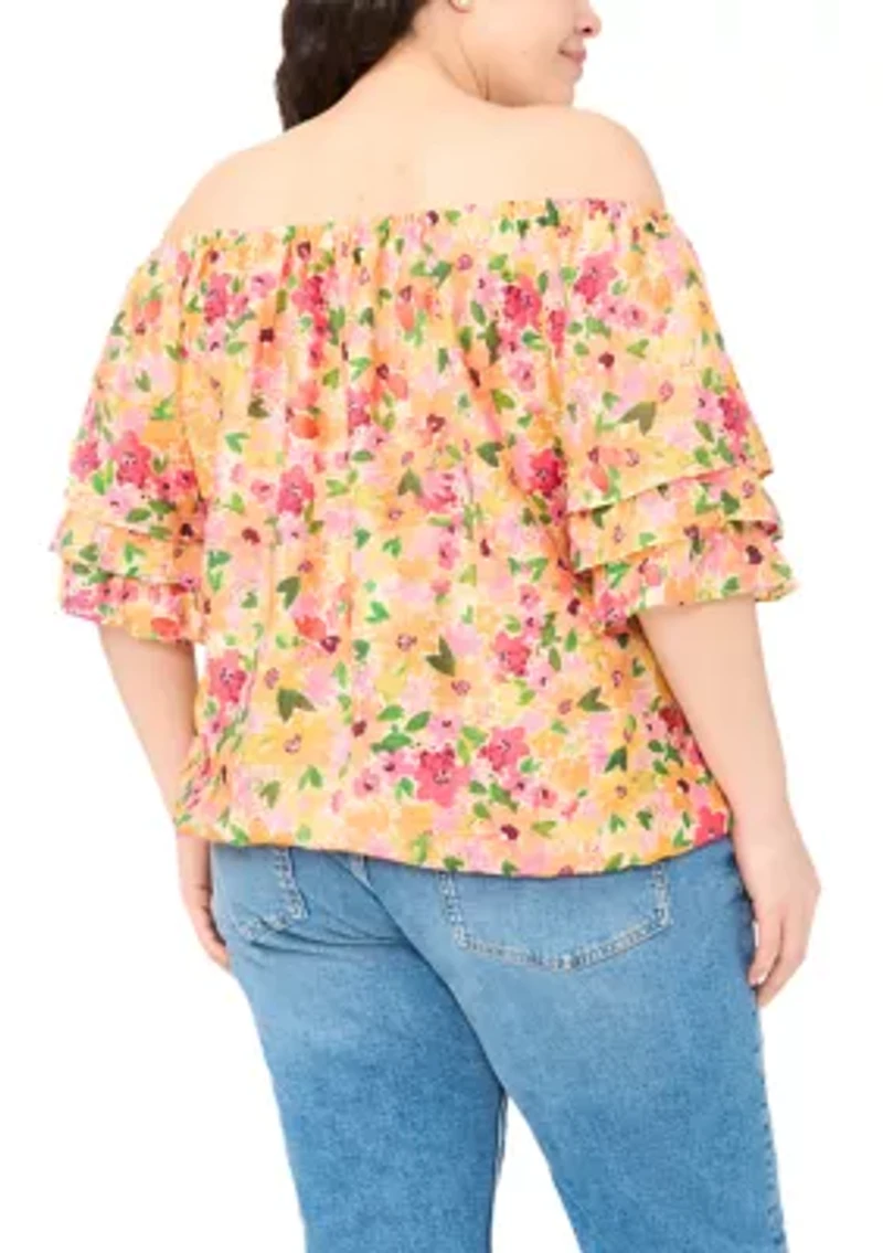 Plus Off the Shoulder Ruffle Sleeve Top