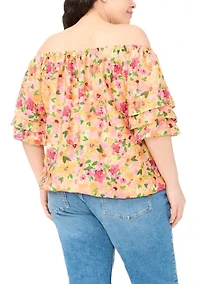 Plus Off the Shoulder Ruffle Sleeve Top